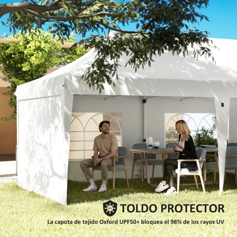 Outsunny Carpa Plegable 9x3x3 m con Altura Ajustable Paredes Laterales Ventanas Protección UV50+ y Bolsa de Transporte Blanco