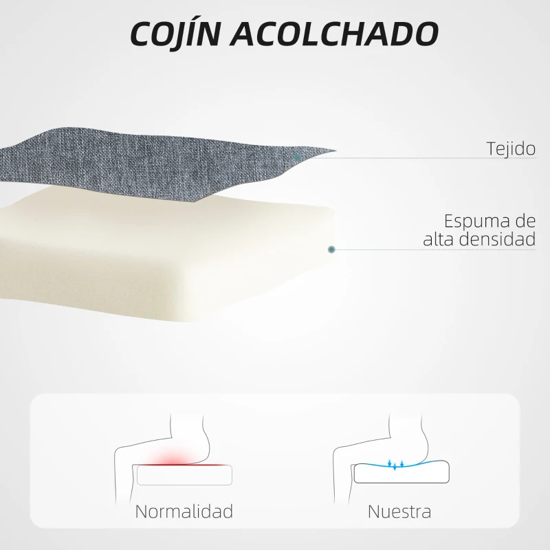 HOMCOM Silla de Oficina con Ruedas Altura Ajustable y Tapizado en Lino Sintético para Oficina o Estudio 53x43x85-93 cm Gris