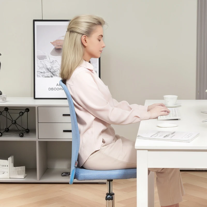 HOMCOM Silla de Oficina con Ruedas Altura Ajustable y Tapizado en Lino Sintético para Oficina o Estudio 53x43x85-93 cm Azul
