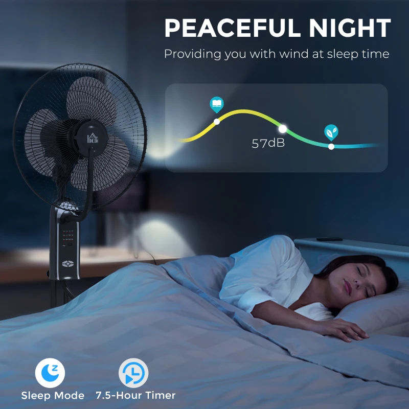 HOMCOM Pedestal Fan with Water Mist Spray, Spray Misting Fan with 70° Oscillation, Tilt Head, 3 Speeds, 3 Modes, Adjustable Mist, 3.2L Water Tank, for Home, 120 cm