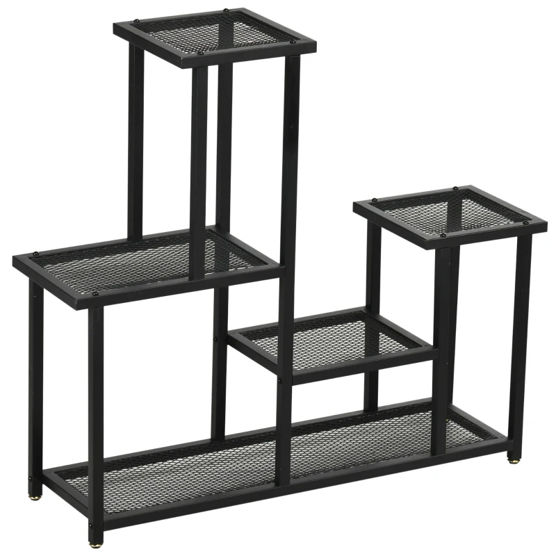 Outsunny Pflanzenregal mit 4 Regalen, wetterbeständig, Blumentreppe, 91 cm x 25 cm x 83 cm, Schwarz