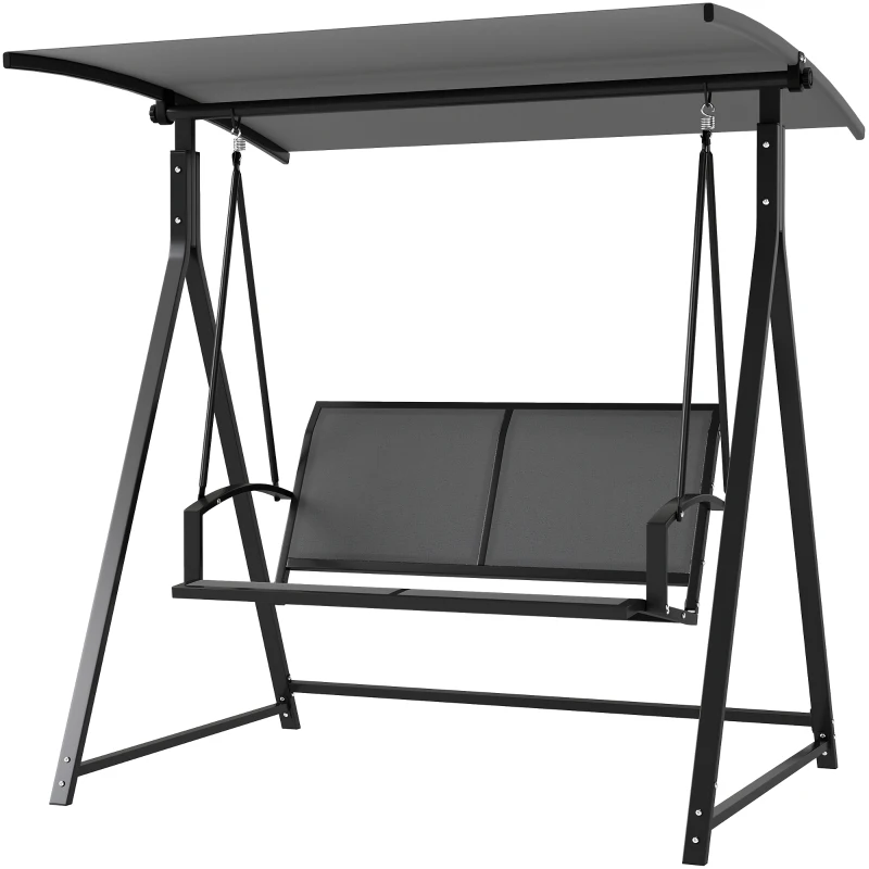 Outsunny Columpio de Jardín de 2 Plazas con Toldo Ajustable y Estructura Triangular de Metal Carga 220 kg 160x112x162 cm Gris