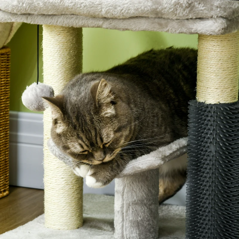 PawHut Árbol para Gatos con Cama Percha Poste Rascador de Sisal y Autolimpiador Diseño Moderno y Compacto 40x40x48 cm Gris