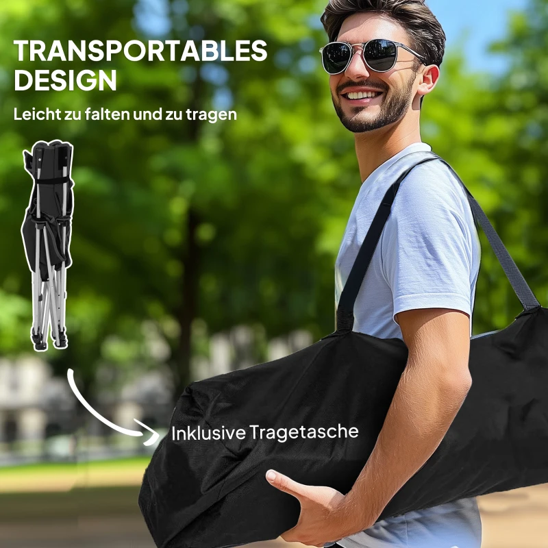 Outsunny 2er Set Campingstuhl faltbar Angelstuhl mit abnehmbar Fußstütze Kopfstütze Getränkehalter belastbar 120 kg Schwarz