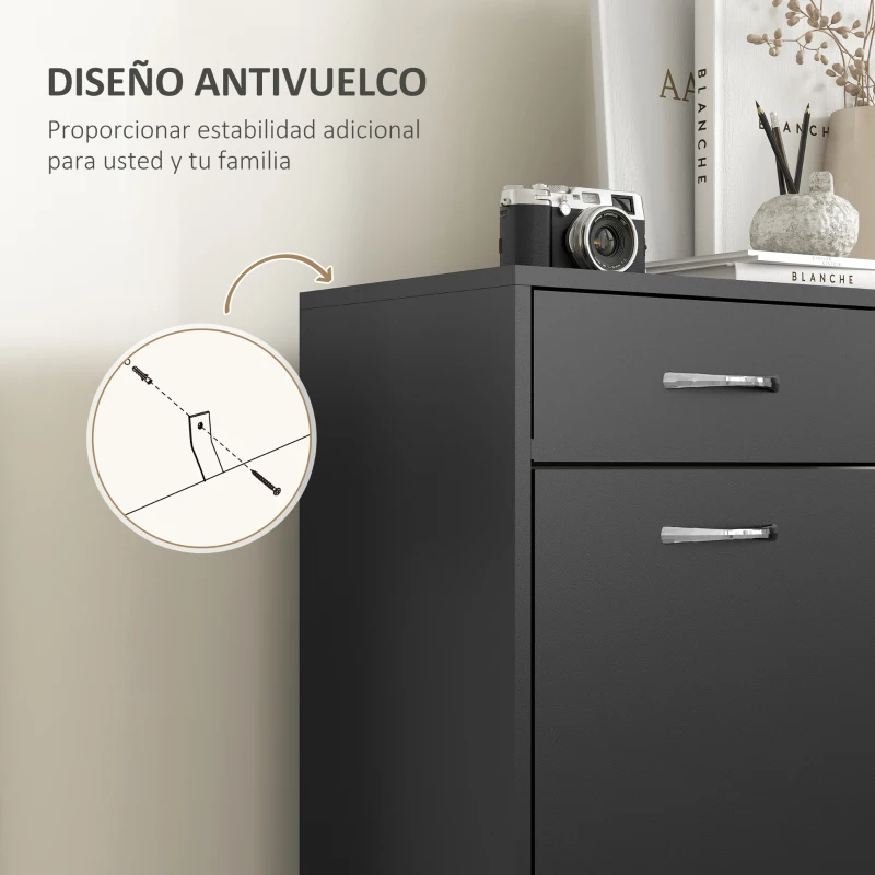 HOMCOM Mueble Zapatero Estrecho Armario de Zapatos con 2 Cajones Abatibles para 12 Pares de Zapatos 80x30x91,5 cm Negro