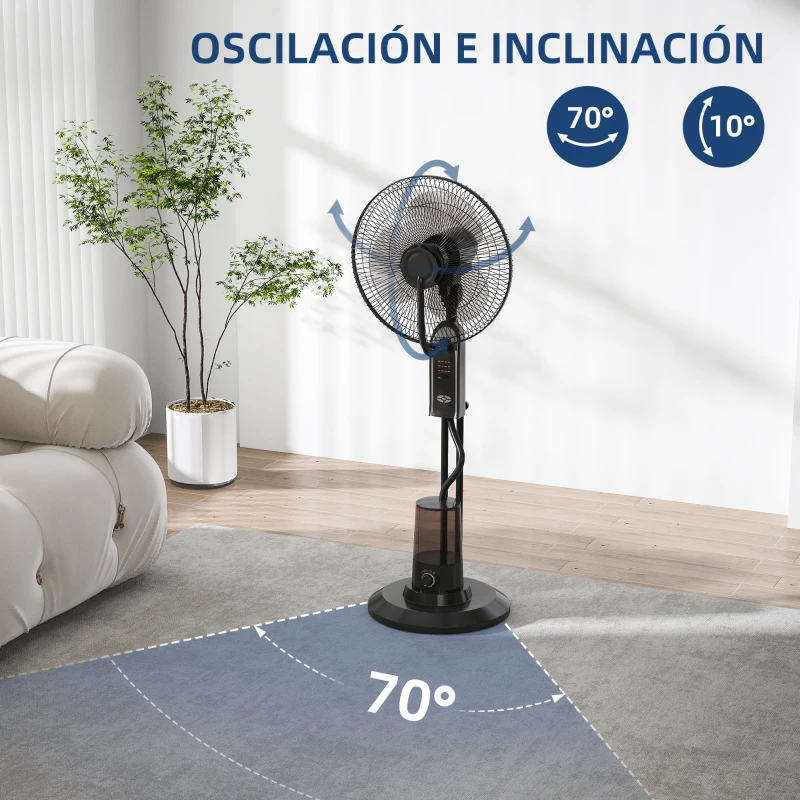 HOMCOM Ventilador de Pie con Nebulizador 3 Velocidades 3 Modos Oscilación de 70° Depósito de 3,2L y Mando 44,5x38,5x120cm Negro
