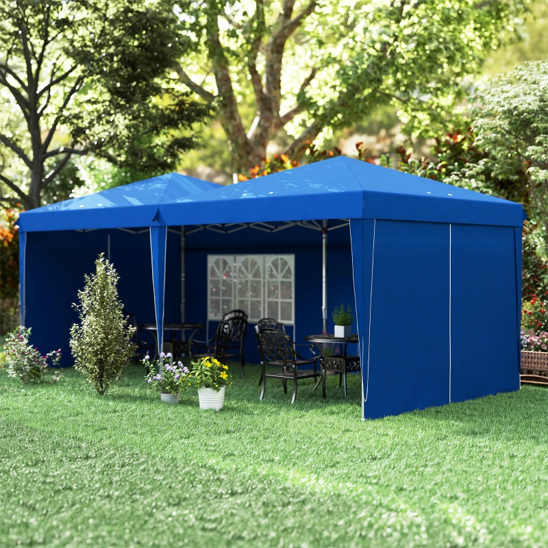 Outsunny Carpa de Jardín Plegable 6x3 m con Paredes Laterales Altura Ajustable Protección UV30+ Bolsa de Transporte Azul
