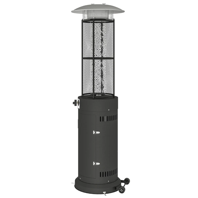 Outsunny 11 KW Freestanding Gas Patio Heater, Adjustable Outdoor Garden Propane Heater with Tip-Over Switch, Wheels, Pulse Ignition, Tank Room with Openable Door, Black