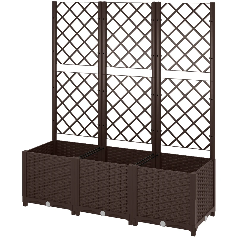 Outsunny Jardinera con Enrejado de Plástico para Plantas Trepadoras con Drenaje y Amplio Espacio de Cultivo 120x40x135 cm Marrón