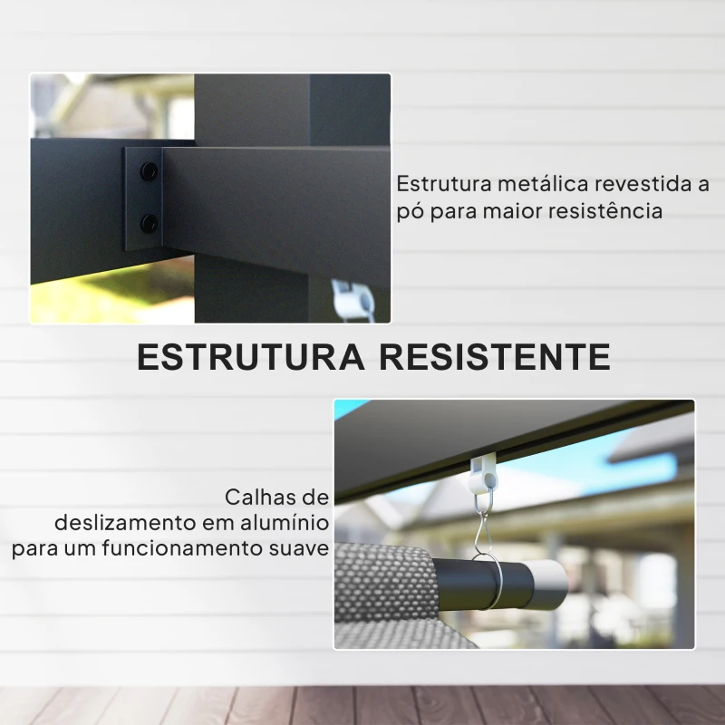 Outsunny Pérgola com Teto Retrátil de 4x3 m Pérgola de Parede ou Independente com Lados Enroláveis Proteção UV30+ Cinzento