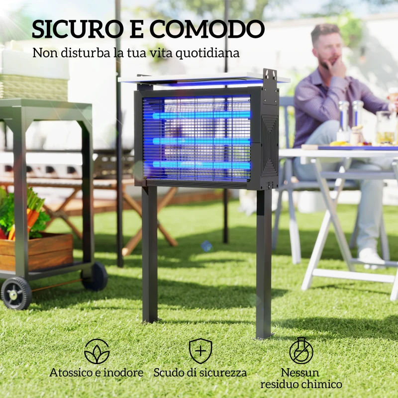 Outsunny Lampada Antizanzare per Esterno a Energia Solare con 60 LED e Rete di Protezione, Nero