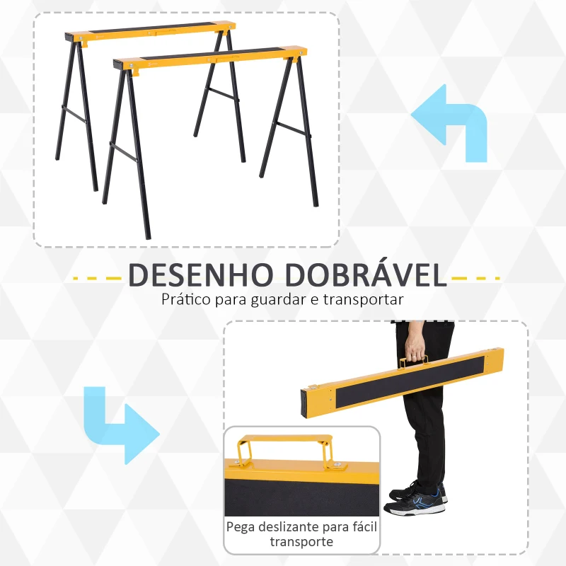 DURHAND Cavalete de Serra com Patas Dobráveis Cavalete Metálico 2 Peças com Asa Tapete Antiderrapante Máx. 250kg Aço
