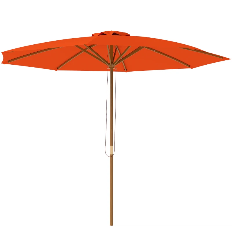 Outsunny 3m Wood Pole Parasol Umbrella - Orange