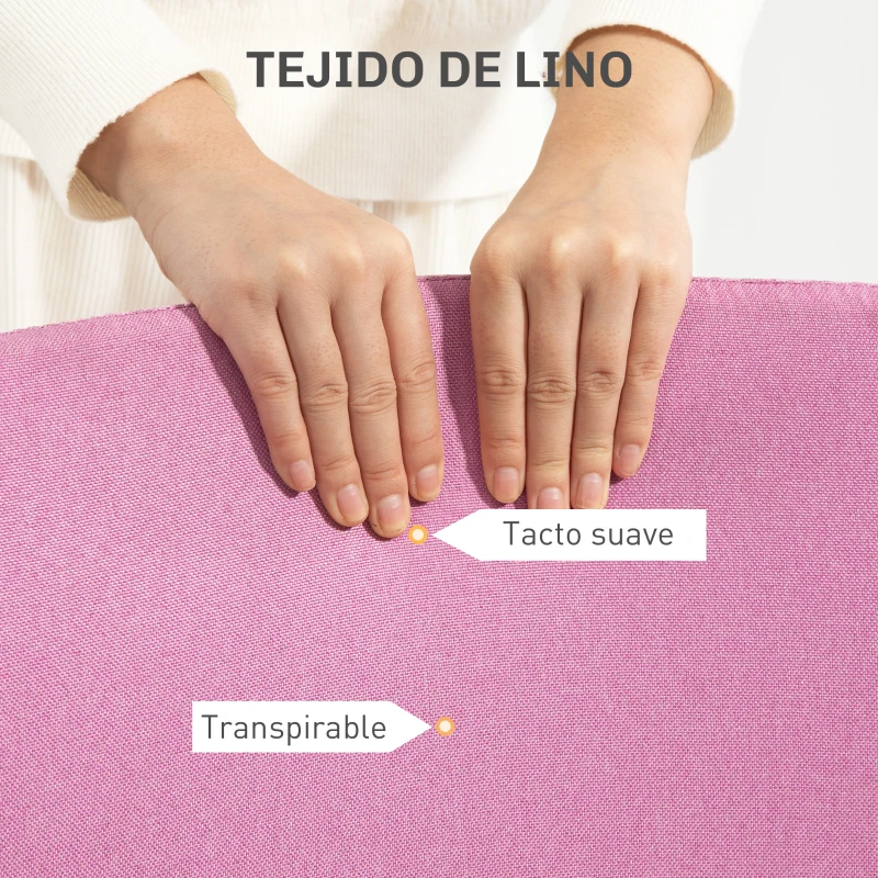 HOMCOM Silla de Oficina con Ruedas Altura Ajustable y Tapizado en Lino Sintético para Oficina o Estudio 53x43x85-93 cm Rosa