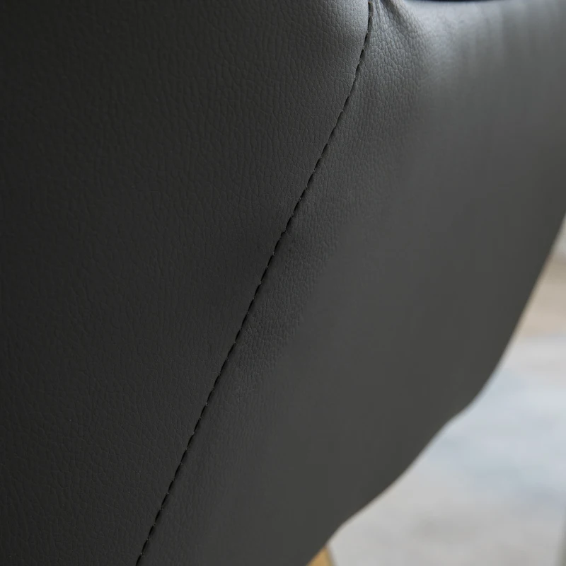 HOMCOM Silla de Cuero Sintético y Terciopelo con Respaldo a Rayas Patas Doradas y Asiento Acolchado para Salón Dormitorio Gris
