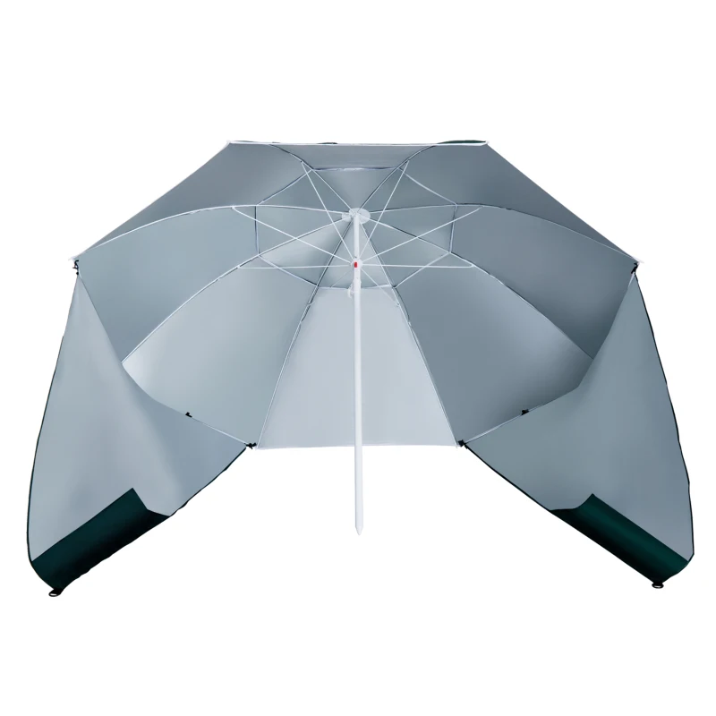 Outsunny Chapéu de Sol de Praia com Painéis Laterais Tipo Tenda Chapéu de Sol para Praia com Proteção UV 50  Φ210x222cm Verde Escuro