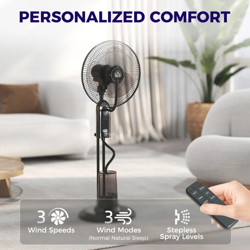 HOMCOM Pedestal Fan with Water Mist Spray, Spray Misting Fan with 70° Oscillation, Tilt Head, 3 Speeds, 3 Modes, Adjustable Mist, 3.2L Water Tank, for Home, 120 cm