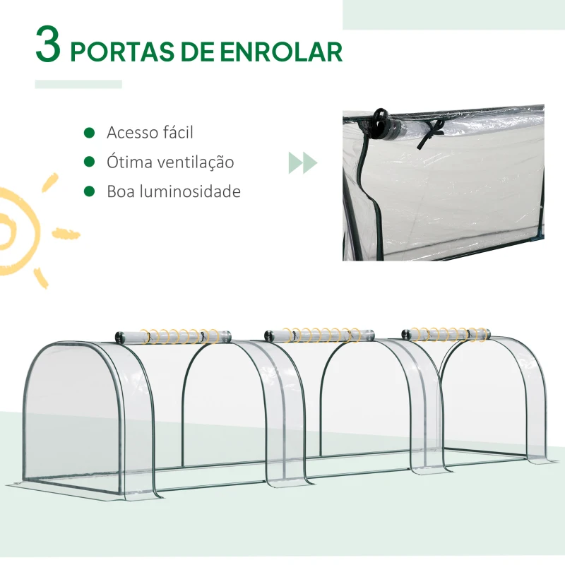 Outsunny Estufa para Jardim Estufa Pequena para Cultivo de Plantas com 3 Janelas 350x100x80 cm Transparente e Verde