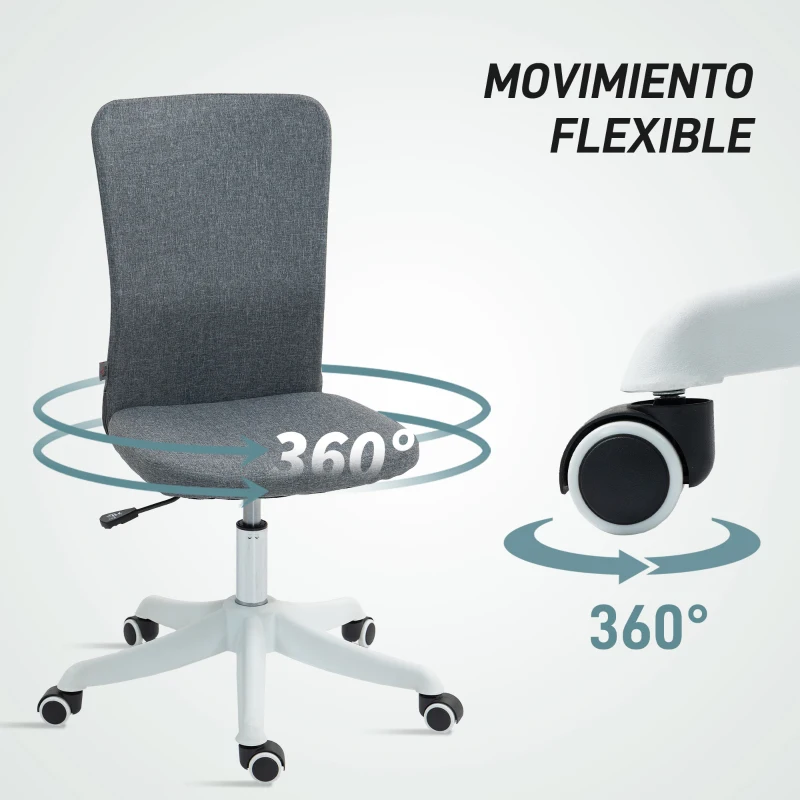 HOMCOM Silla de Oficina con Ruedas Altura Ajustable y Tapizado en Lino Sintético para Oficina o Estudio 53x43x85-93 cm Gris