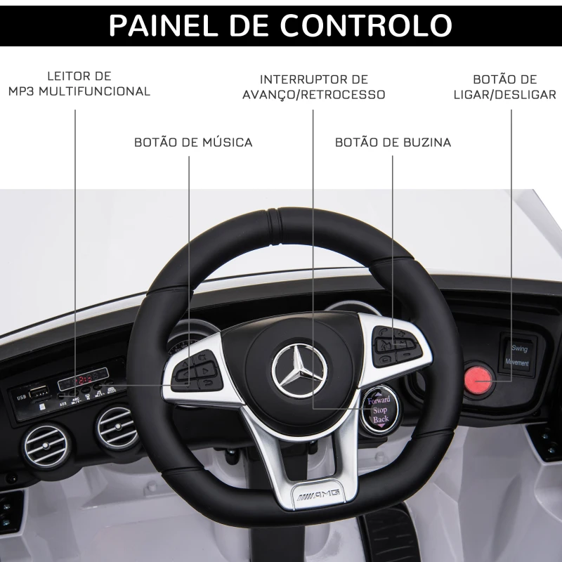 HOMCOM Carro Elétrico Mercedes AMG 12V para Crianças de 3-5 Anos com Controle Remoto Música Luzes Abertura da Porta 115x70x55cm Branco