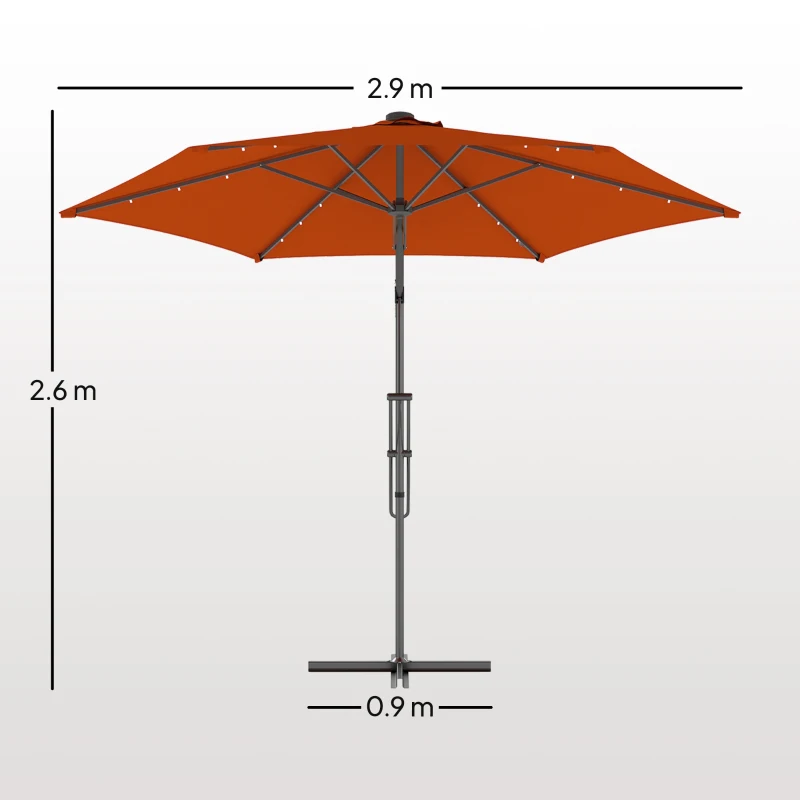 Outsunny 3(m) Solar LED Cantilever Parasol - Orange