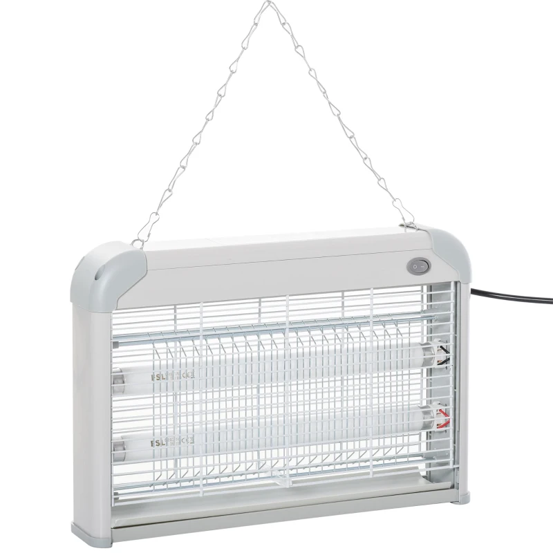 Outsunny Lâmpada Anti-mosquito Elétrica com Luz Ultravioleta 20W com 2 Tubos LED Área de Ação 60m² 39x7.5x26.5 cm Branco