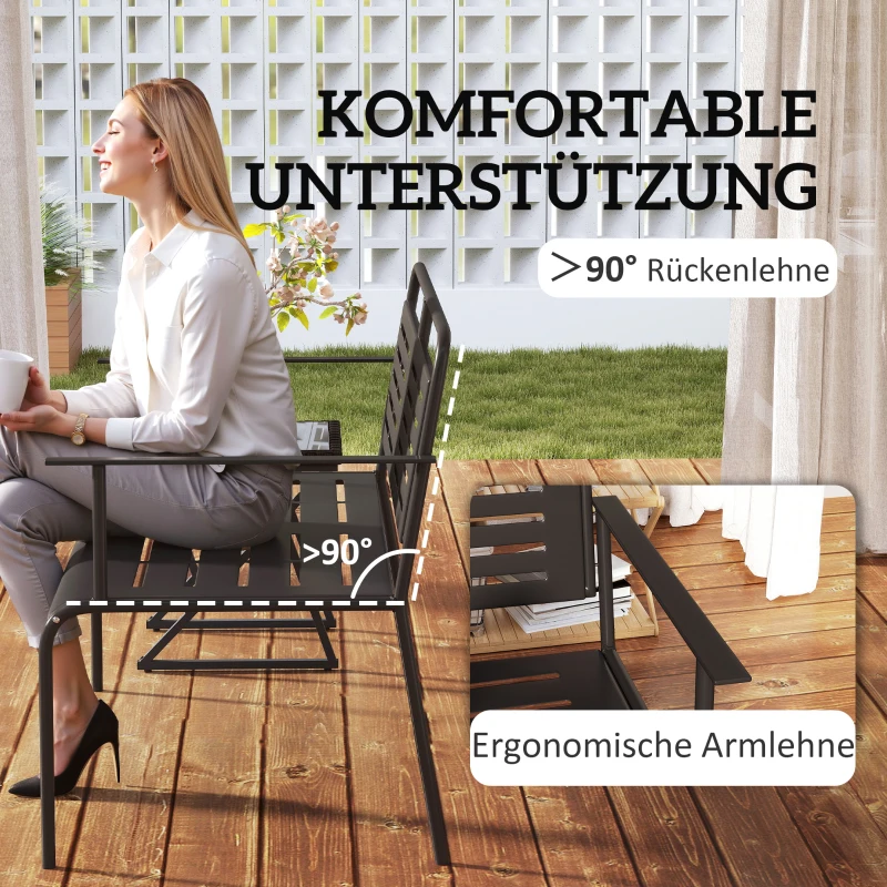 Outsunny -Sitzer Gartenbank, wetterfest Sitzbank, wasserabweisend Gartenmöbel mit Rücken- & Armlehnen 121 x 64 x 84cm, Schwarz(m-5)