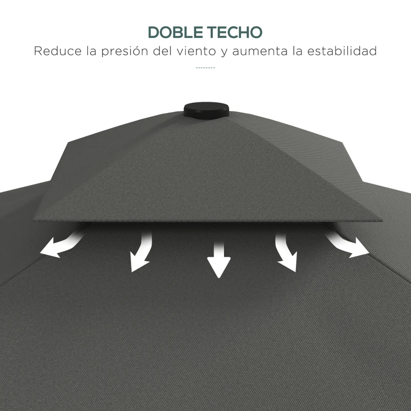 Outsunny Sombrilla Terraza Exterior con Techo Doble con Borde Ondulado Manivela y Base Cruzada 243x243x251 cm Gris Oscuro