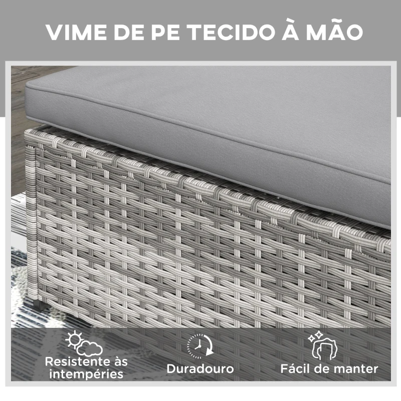 Outsunny Espreguiçadeira de Vime Reclinável para Jardim com Encosto Ajustável em 5 Níveis Mesinha 196x62x35 cm Cinzento