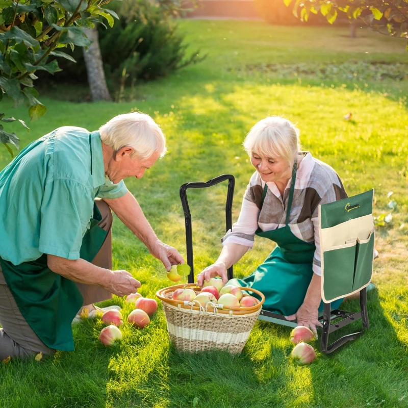 Outsunny Tabouret de Jardin Pliable agenouilloir de Jardin siège Jardinage avec Coussin Pochette Rangement Outils Vert