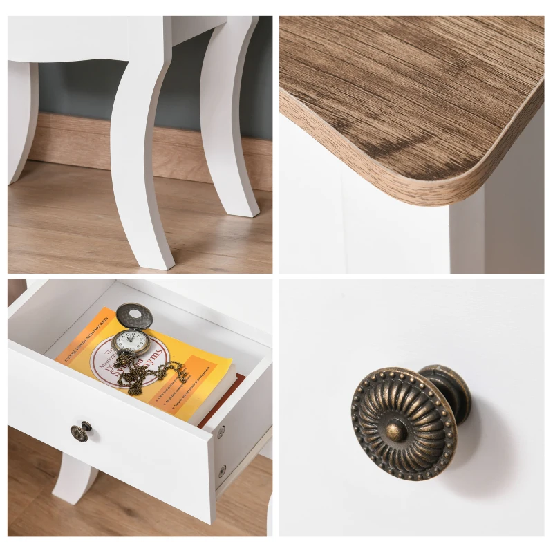 HOMCOM Mesa de cabeceira com 2 gavetas de armazenamento Base elevada para sala de estar Quarto estilo nórdico e vintage 46,5x32x64,5 cm Branco