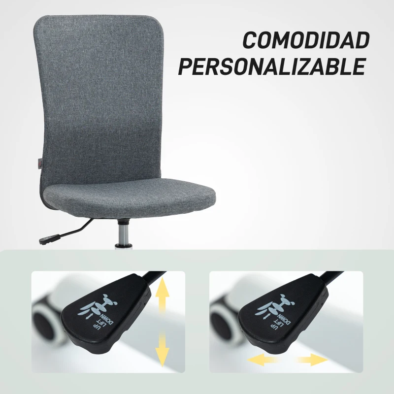 HOMCOM Silla de Oficina con Ruedas Altura Ajustable y Tapizado en Lino Sintético para Oficina o Estudio 53x43x85-93 cm Gris