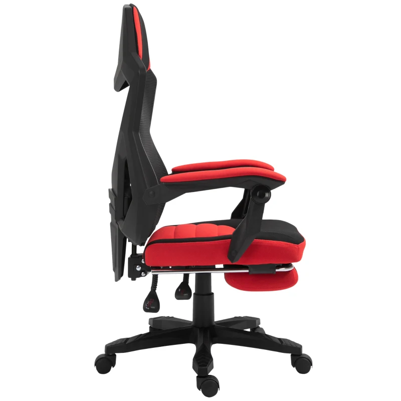 Vinsetto Cadeira de escritório ergonômica  ajustável em altura giratória de 360 ° Reclinável até 135 graus comapoio de braços Apoio para os pés retrátil 58x72x108-118 cm Vermelho