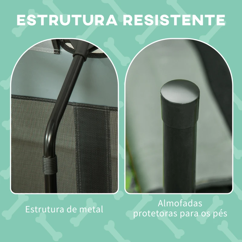 PawHut Cama elevada para animais de estimação Portátil com tecido respirável de toldo removível para interior e exterior 122x92x108 cm cinza