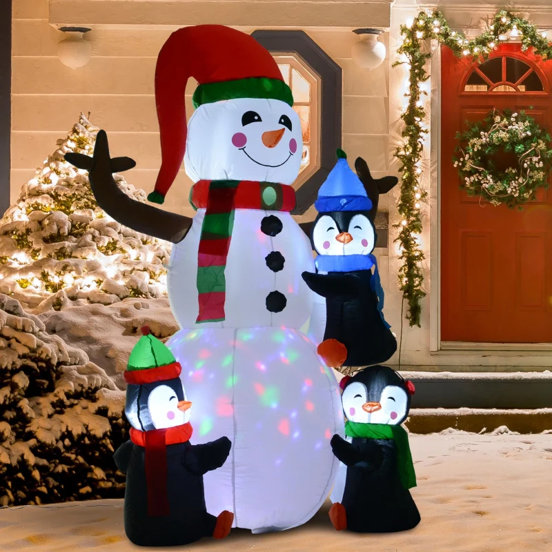 HOMCOM 6ft Inflatable Christmas Snowman with Three Penguins LED Xmas Décor Holiday Outdoor Yard Decoration