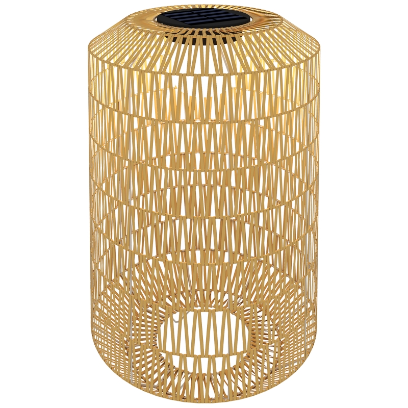 Outsunny Lámpara de Jardín de Ratán Sintético con Luces LED Encendido y Apagado Automático Diseño Bohemio Ø30x55 cm Natural