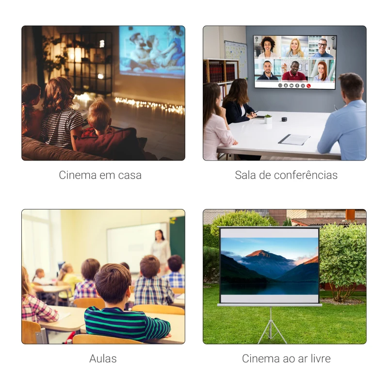 HOMCOM Tela de Projeção Dobrável 84 Polegadas Formato 4:3 com Altura Ajustável para Cinema em Casa Apresentações 180x203 cm Branco