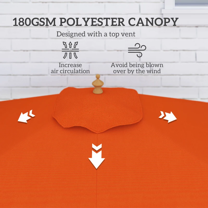 Outsunny 2m Tilting Wooden Pole Parasol - Orange