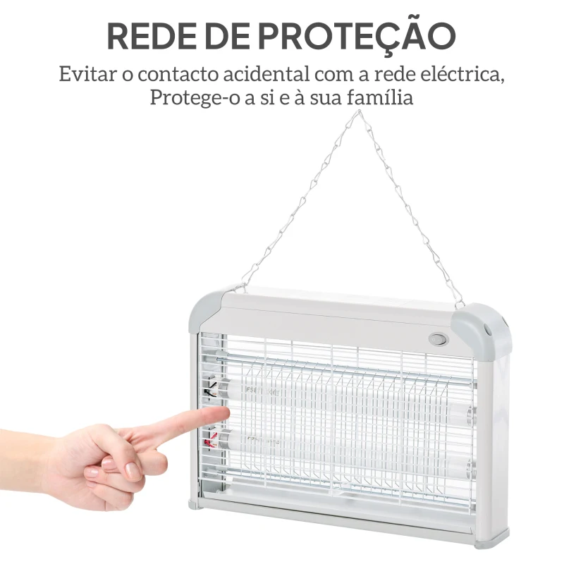 Outsunny Lâmpada Anti-Mosquitos Elétrica 20W Mata Mosquitos Elétrico Área 60 m² Seguro e Eficaz com Luz UV 37,5x8,5x26,5cm Branco e Cinza