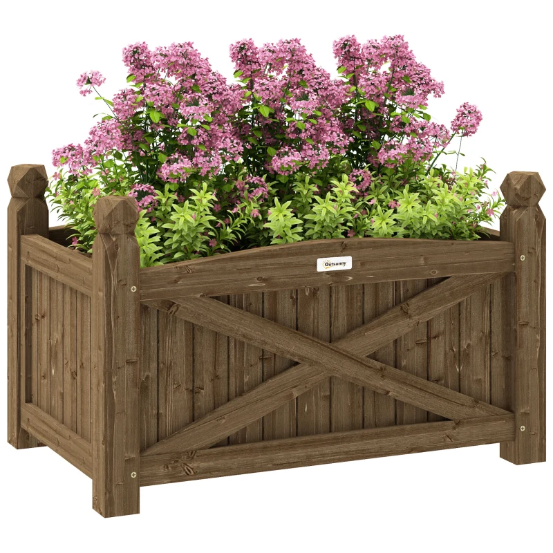 Outsunny Jardinera de Madera Elevada para Cultivar Plantas Flores Hierba para Jardín Balcón Terraza 60x39x37 cm Café Oscuro