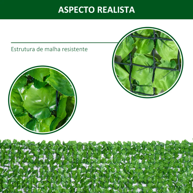 Outsunny Vedação Artificial em Rolo 3m Vedação de Privacidade para Balcão Jardim Exterior Planta Decorativa de Parede PE Verde