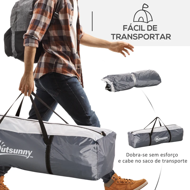 Outsunny Abrigo de Campismo para 3-4 Pessoas com 4 Telas Mosquiteiras 2 Painéis e Bolsa de Transporte  350x350x230 cm Cinza