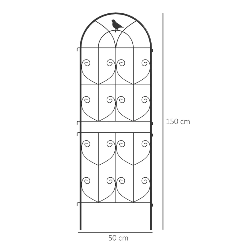 Outsunny Soporte para plantas trepadoras con pájaros pack de 2 enrejado de jardín para vegetal vid flor metal 50x150 cm Negro