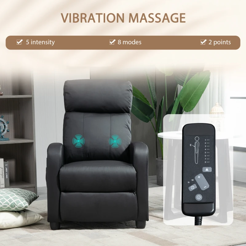 HOMCOM Massage Recliner Armchair with 150° Recline, Faux Leather, Side Pocket, Black