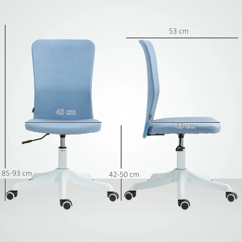 HOMCOM Silla de Oficina con Ruedas Altura Ajustable y Tapizado en Lino Sintético para Oficina o Estudio 53x43x85-93 cm Azul