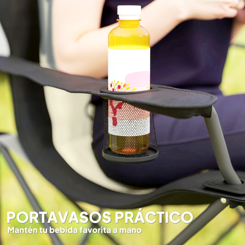 Outsunny Conjunto de 2 Sillas Plegables Camping Acolchado con Respaldo Alto Portavasos y Bolsas de Transporte Crema y Negro