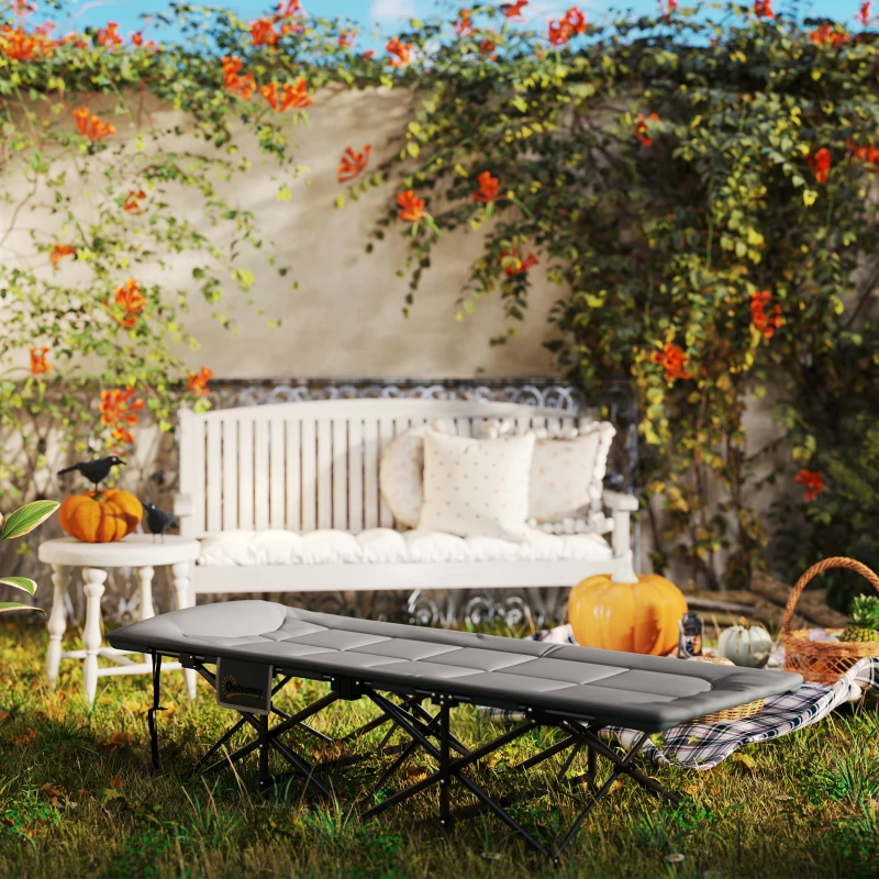 Outsunny Cama de Camping Plegable con Cojín Integrado Reposacabezas y Bolsillo Lateral 187x67x37 cm Gris