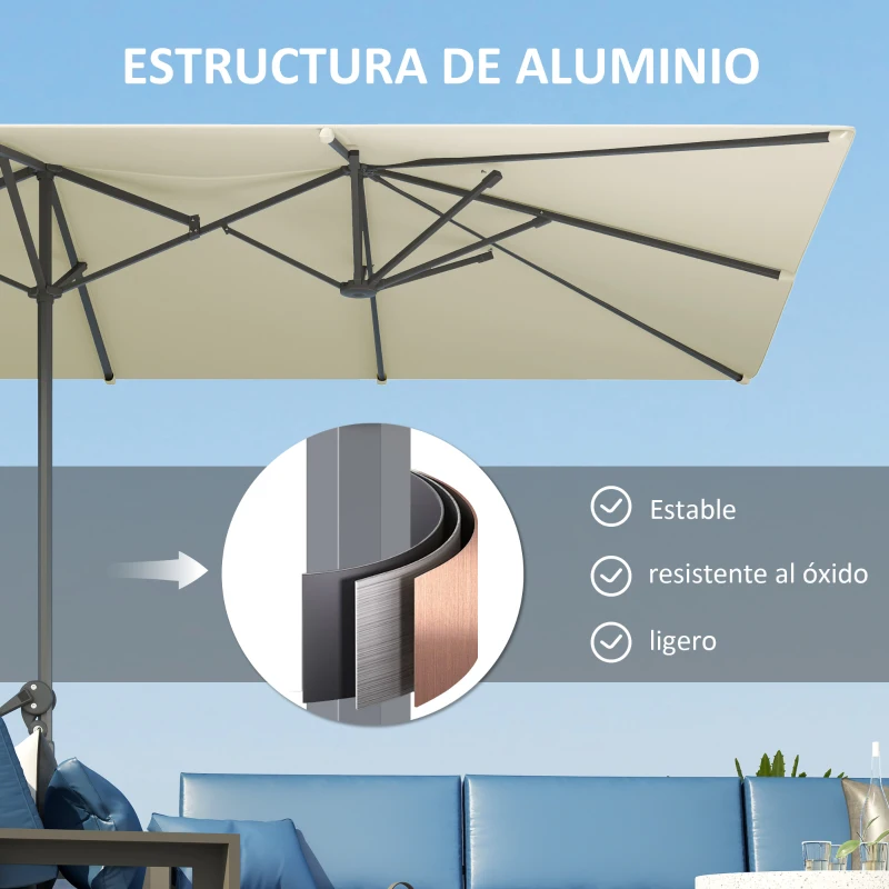Outsunny Sombrilla Doble 4,5x2,6 m Sombrilla Terraza Exterior con Manivela Impermeable y Protección UV50+ Crema