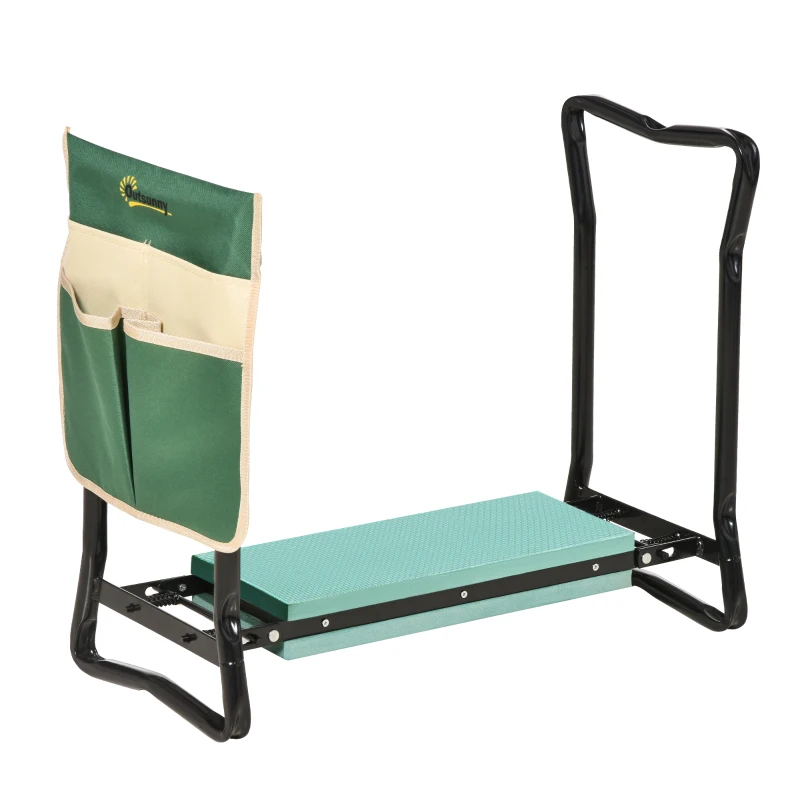 Outsunny Tabouret de Jardin Pliable agenouilloir de Jardin siège Jardinage avec Coussin Pochette Rangement Outils Vert