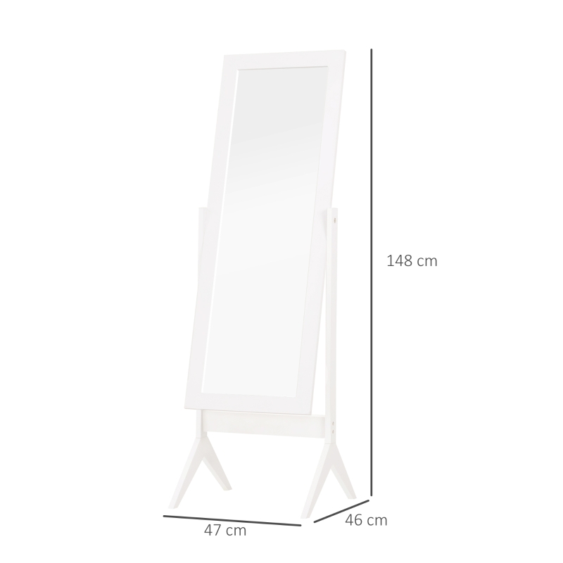HOMCOM Espelho de maquilhagem de pé reclinável nórdico para quarto sala moldura de madeira 47x46x148 cm branco